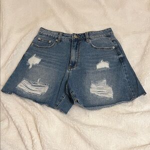 Medium Cider Distressed Blue Denim Women's Shorts (runs small)